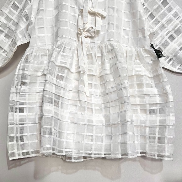 NWT Sister Jane Mini Ivory White Smock Dress w/ Front Bow in Sheer Organza - Picture 4 of 16